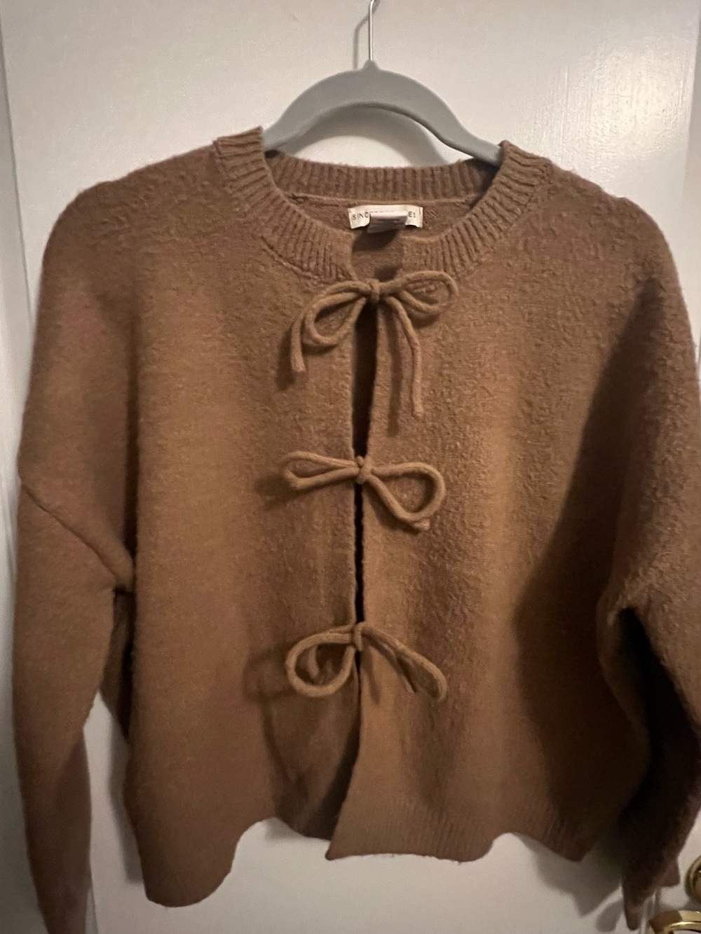 Sincerely Jules Brown Tie-Front Bow Cardigan